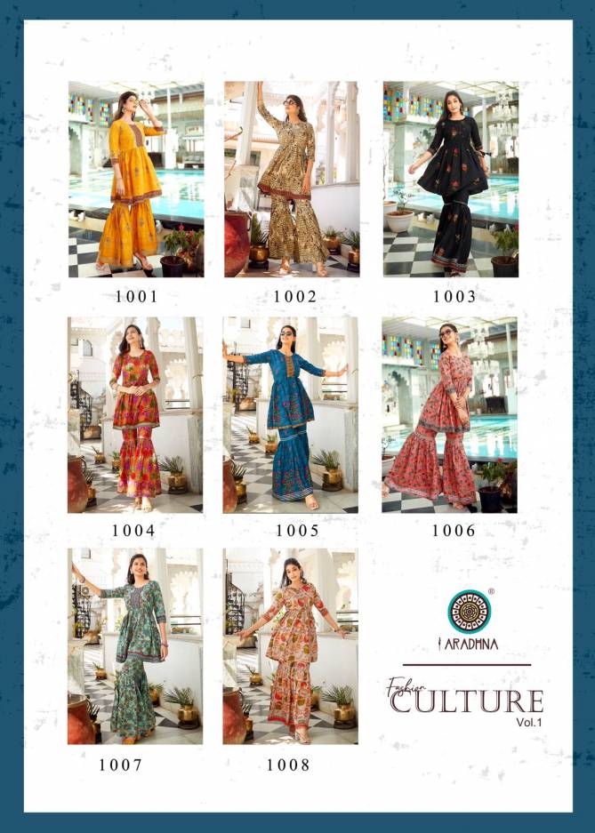 Aradhna Fashion Culture 1 Heavy Festive Wear Rayon Kurti With Sharara Collection